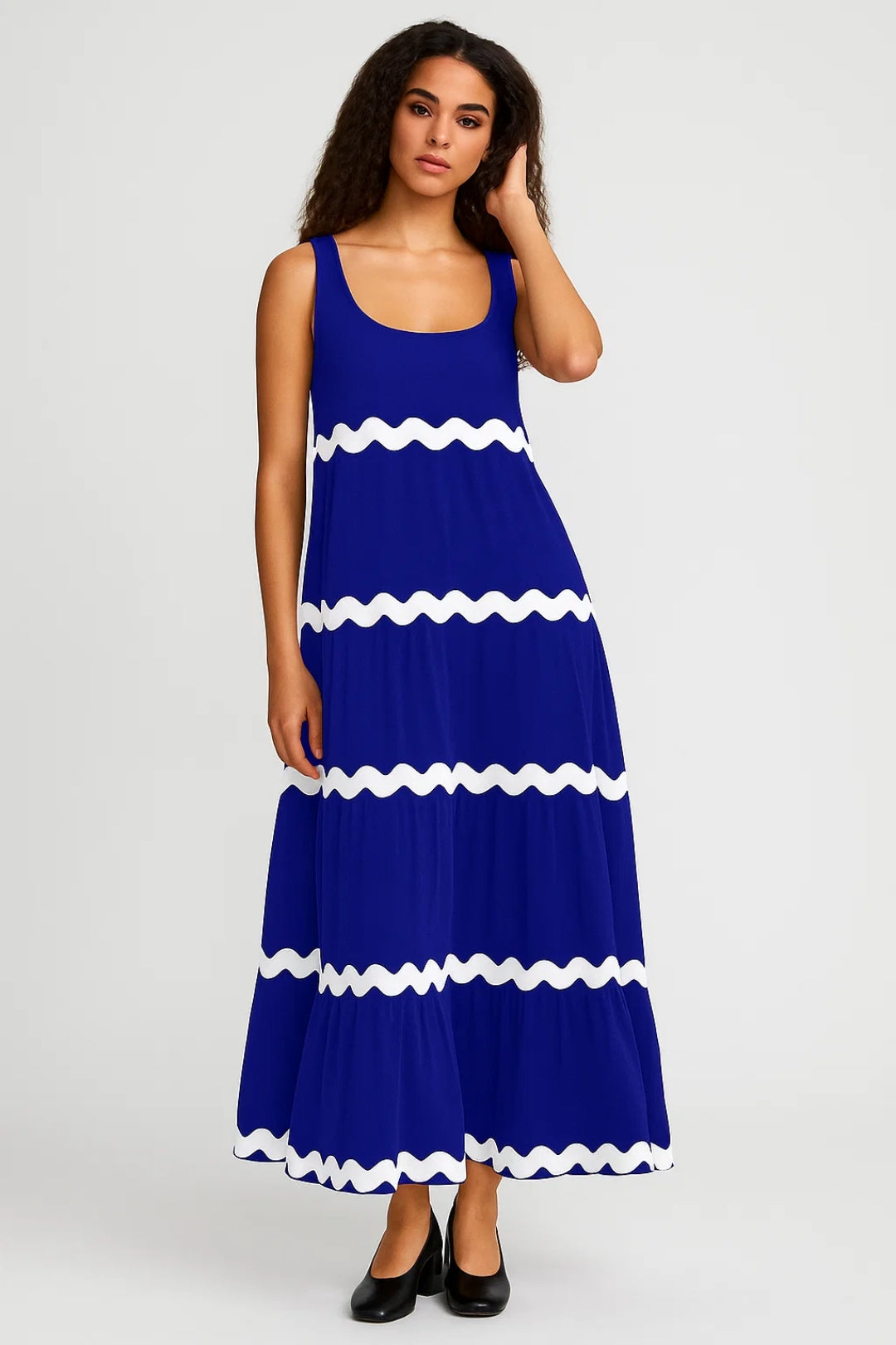 Elegante Maxi Jurk met Strepen en Mouwloos Design