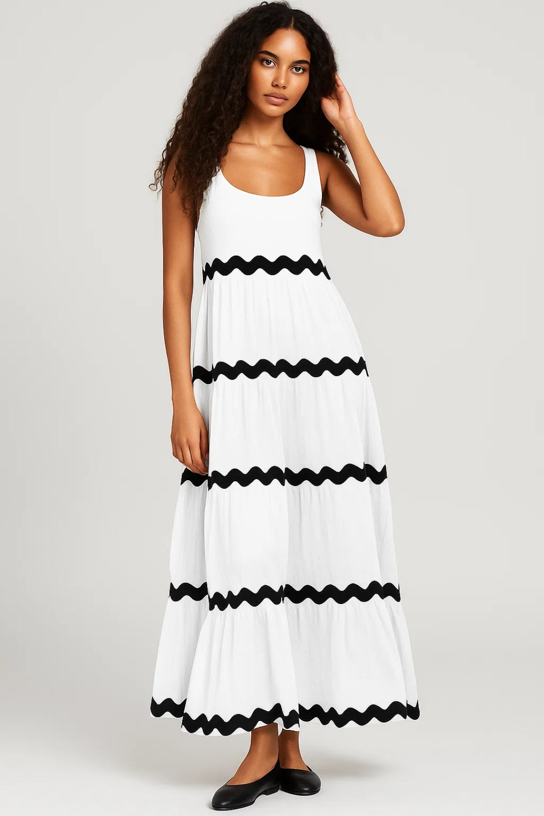 Elegante Maxi Jurk met Strepen en Mouwloos Design