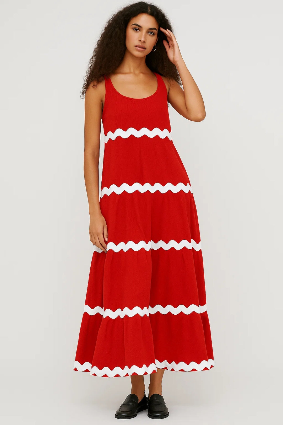 Elegante Maxi Jurk met Strepen en Mouwloos Design
