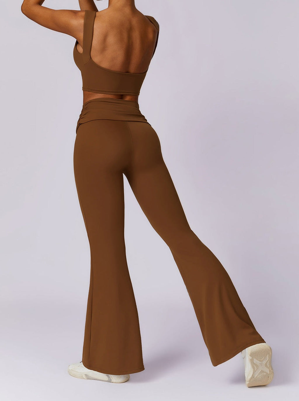 Hoge taille flared broek in mokka-bruin