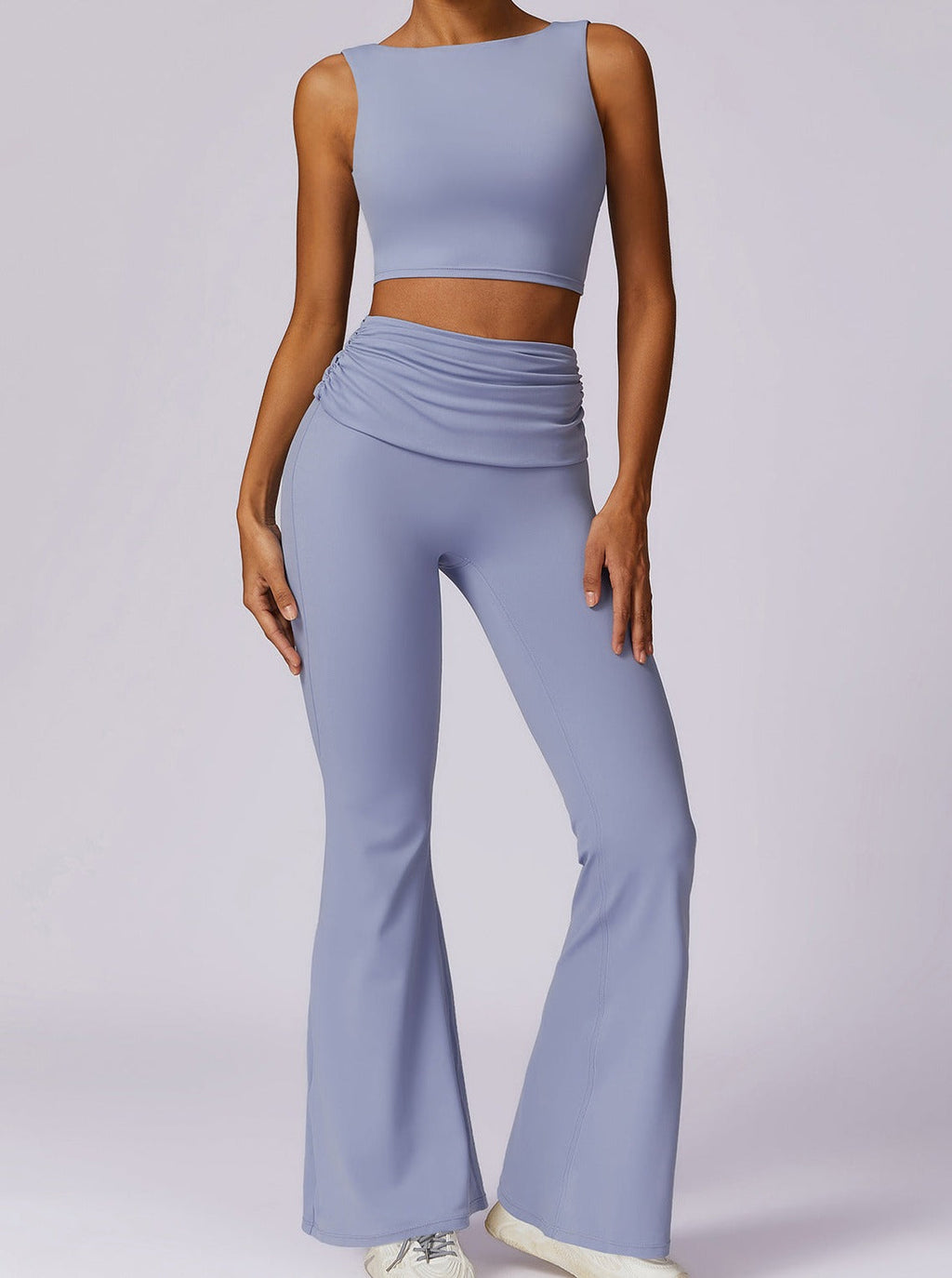 Liana | Lichtblauwe High-Waist Flare Leggings met Vouwband