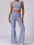 Liana | Lichtblauwe High-Waist Flare Leggings met Vouwband