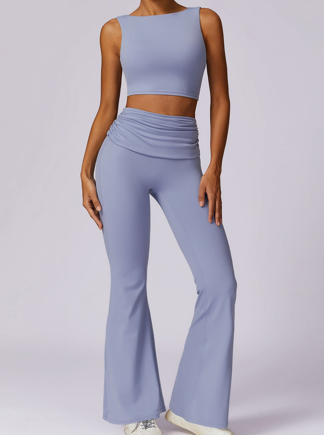 Liana | Lichtblauwe High-Waist Flare Leggings met Vouwband