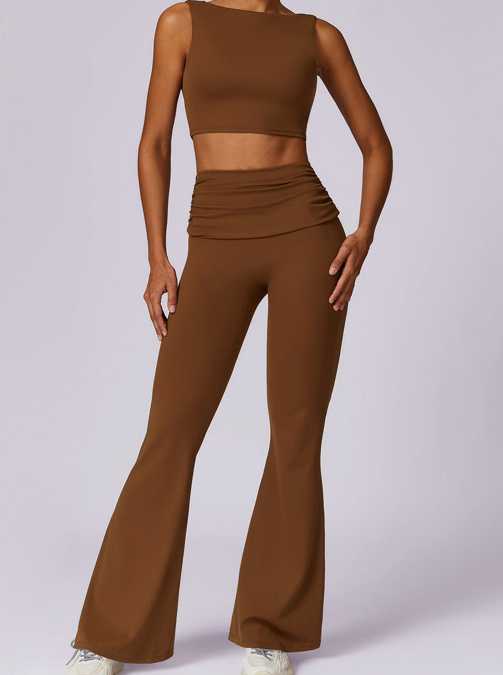 Hoge taille flared broek in mokka-bruin