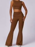 Hoge taille flared broek in mokka-bruin