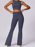 Amira | Donkerblauwe High-Waist Flare Leggings met Vouwband
