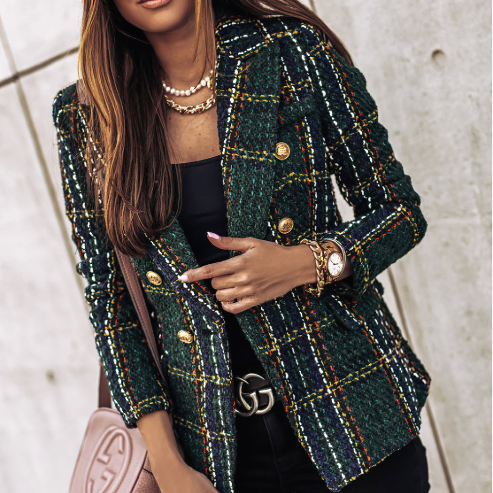 Celestine | Grofgebreide Blazer met Ruitpatroon