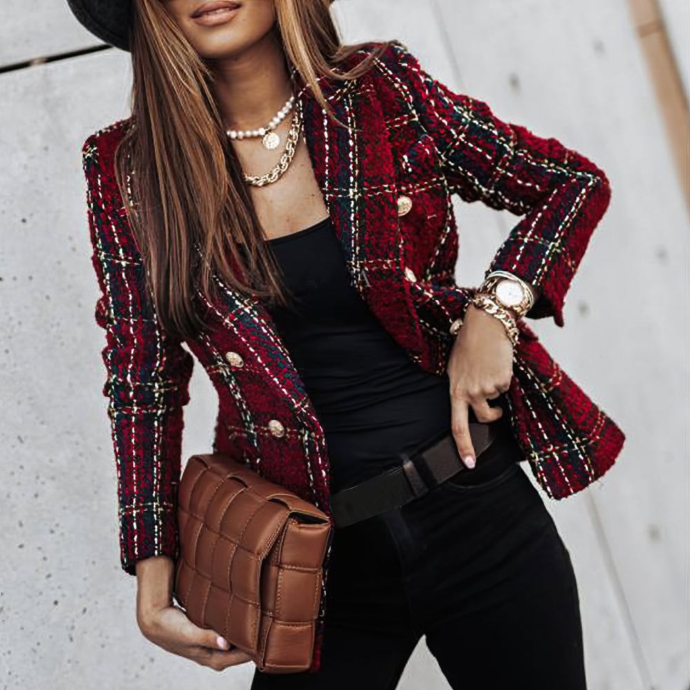 Celestine | Grofgebreide Blazer met Ruitpatroon