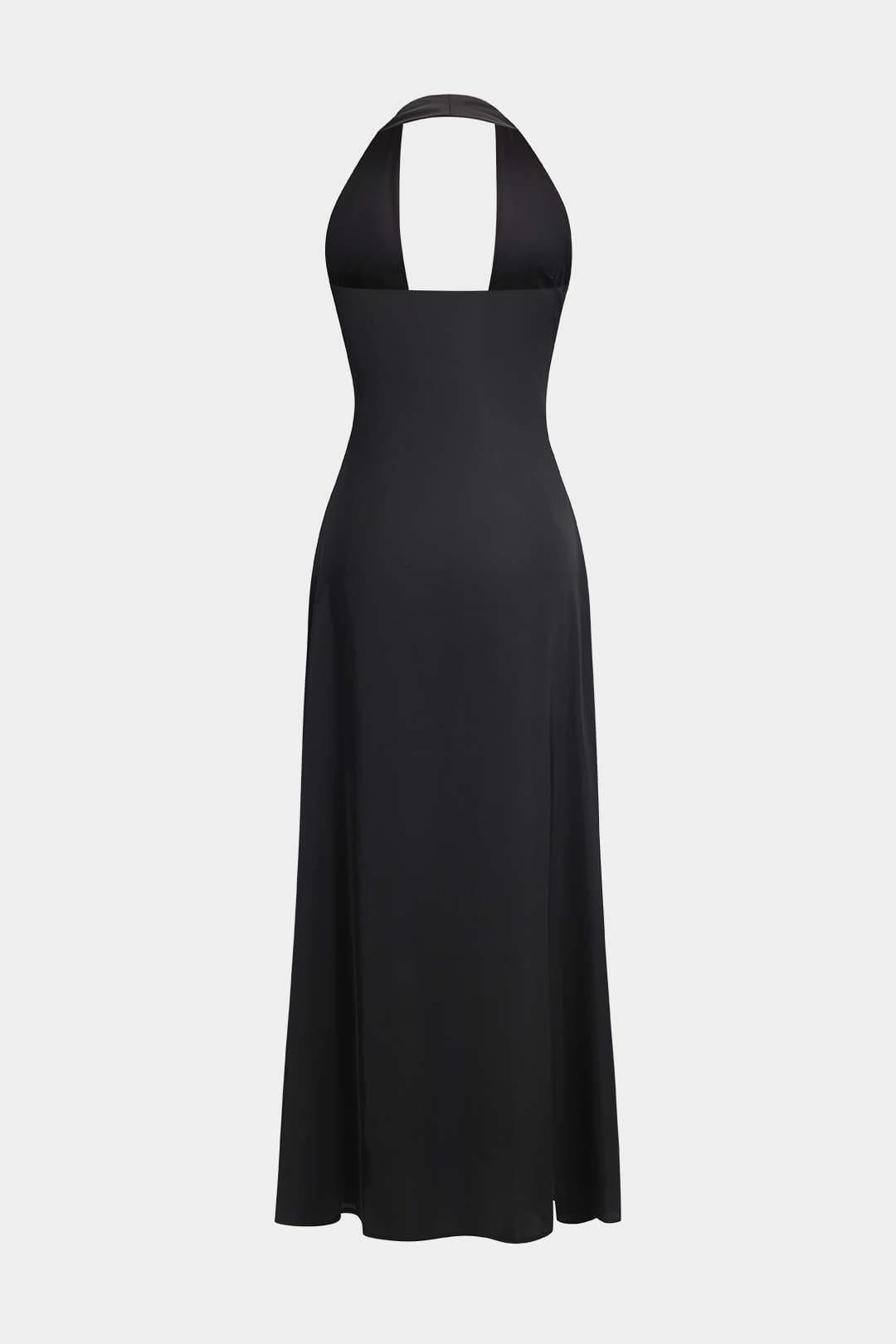 Amelia | Zwart Elegante Halterjurk – Tijdloze Avond-Elegantie