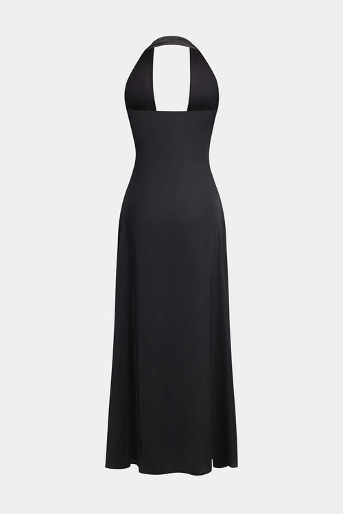 Amelia | Zwart Elegante Halterjurk – Tijdloze Avond-Elegantie