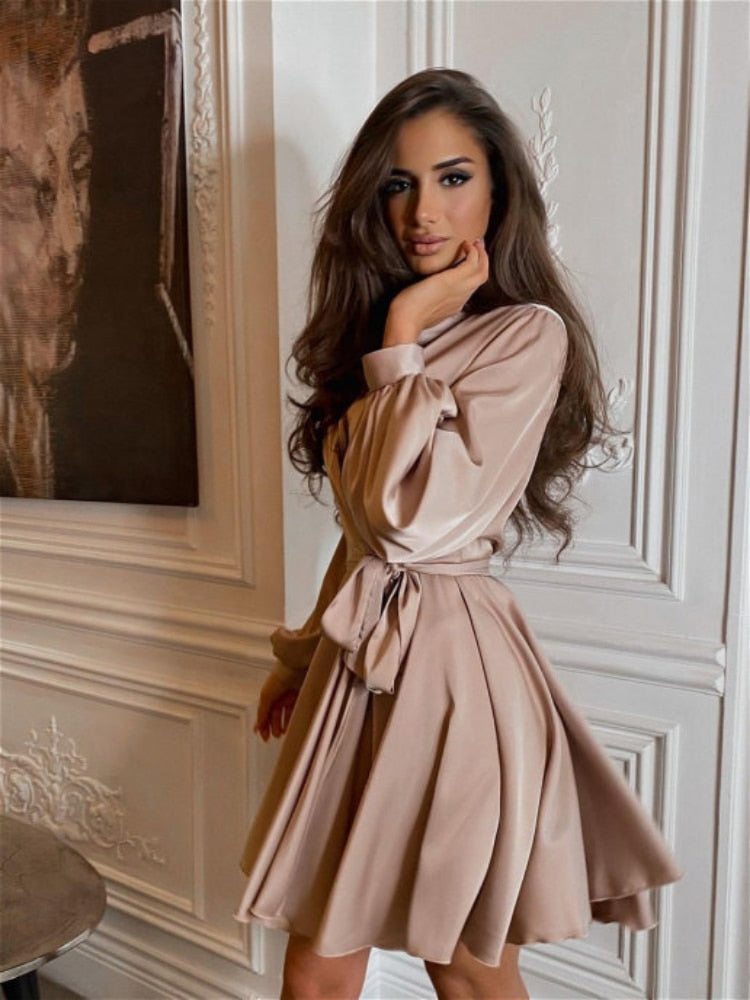 Pauline | Satijnen jurk - Lange mouwen Ruffles
