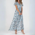 Chiffon Maxikleed met V-hals & bloemenpatroon – Elegant & Luchtig