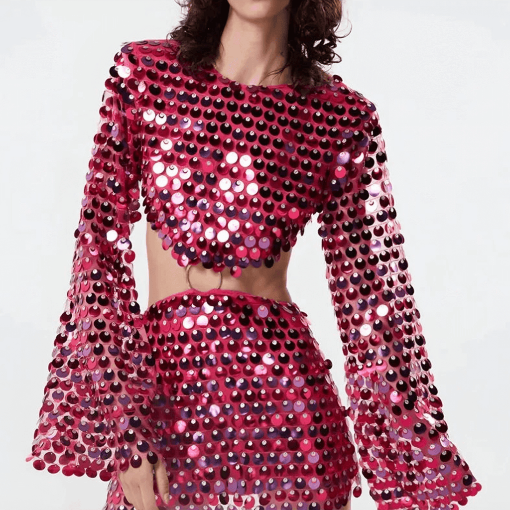 Beatrice | Uitgestrekte Mouw Glinsterende Pailletten Minikleed met Cut-Out Detail