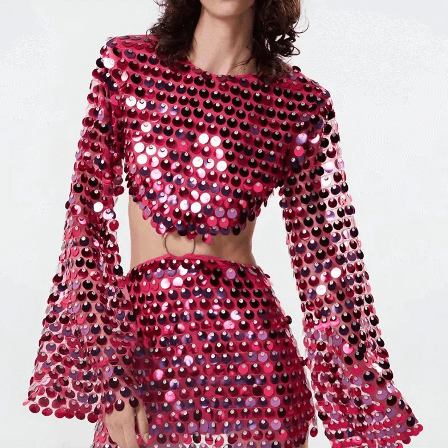 Beatrice | Uitgestrekte Mouw Glinsterende Pailletten Minikleed met Cut-Out Detail