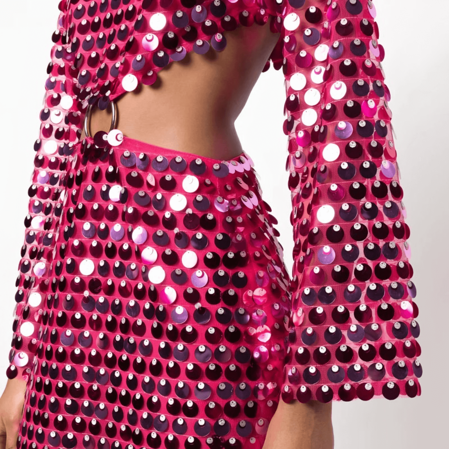 Beatrice | Uitgestrekte Mouw Glinsterende Pailletten Minikleed met Cut-Out Detail