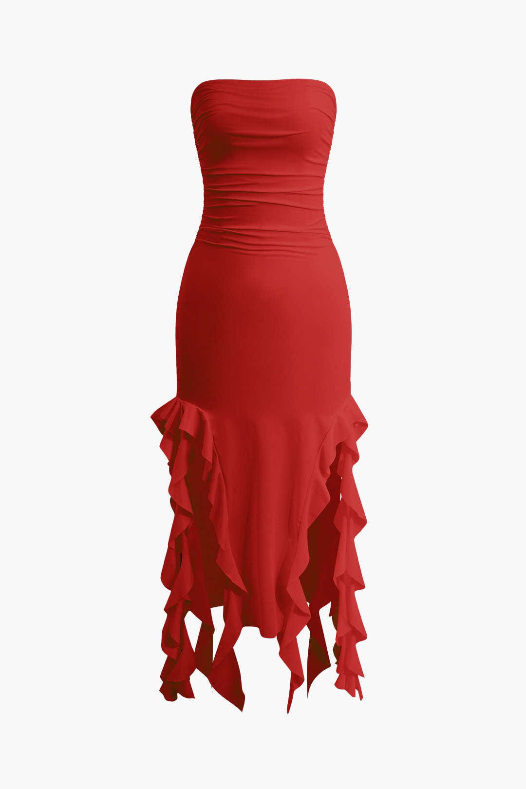 Sofia | Elegante Bandeau-Maxikleed met Volant-Details – Tijdloze Raffinement
