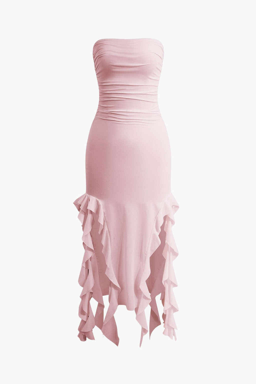 Sofia | Elegante Bandeau-Maxikleed met Volant-Details – Tijdloze Raffinement