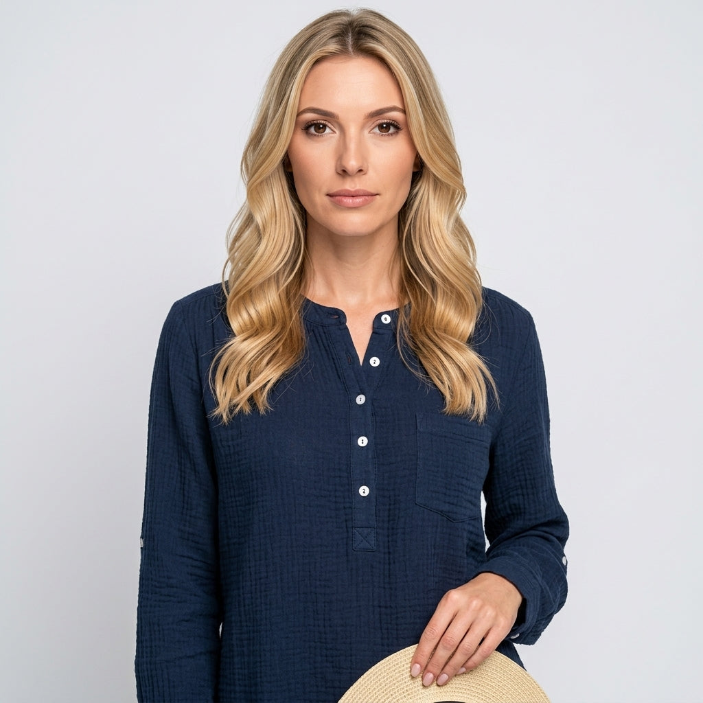 Elegante Blouse Jurk met Knopen en Lange Mouwen