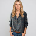 Casual Blouse met V Hals en Print en Lange Mouwen