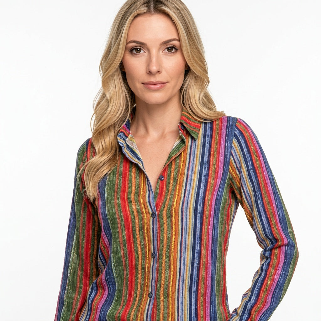 Gestreepte Blouse met Kleurrijk Design en Lange Mouwen