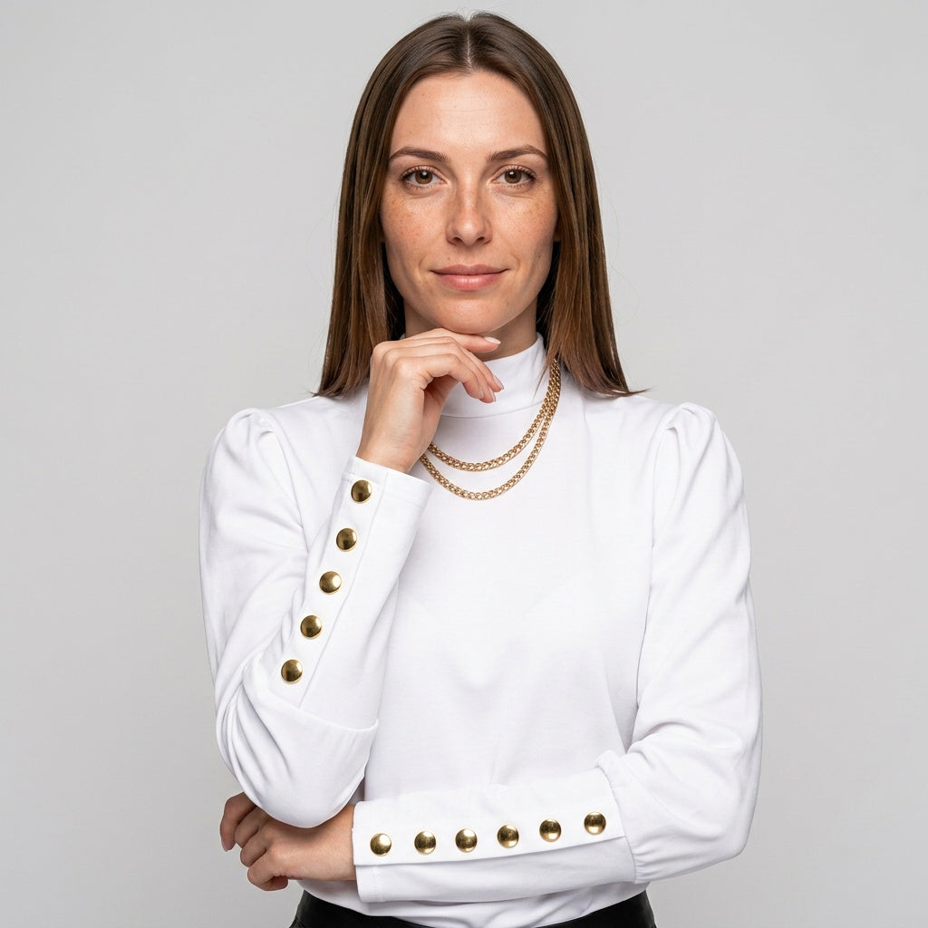 Elegante Top met Gouden Knopen en Lange Mouwen