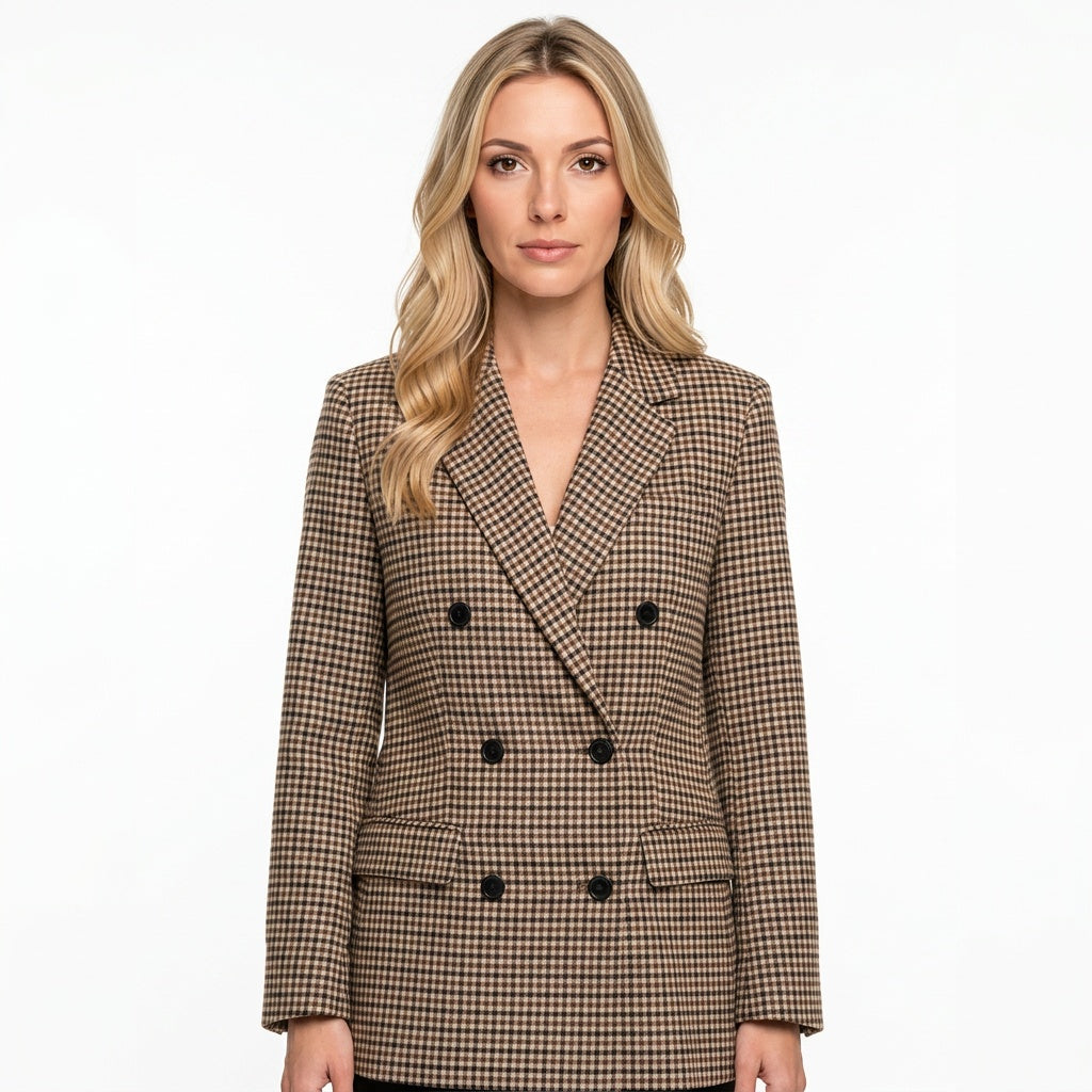 Geruite Blazer met Dubbele Knopen en Getailleerde Pasvorm