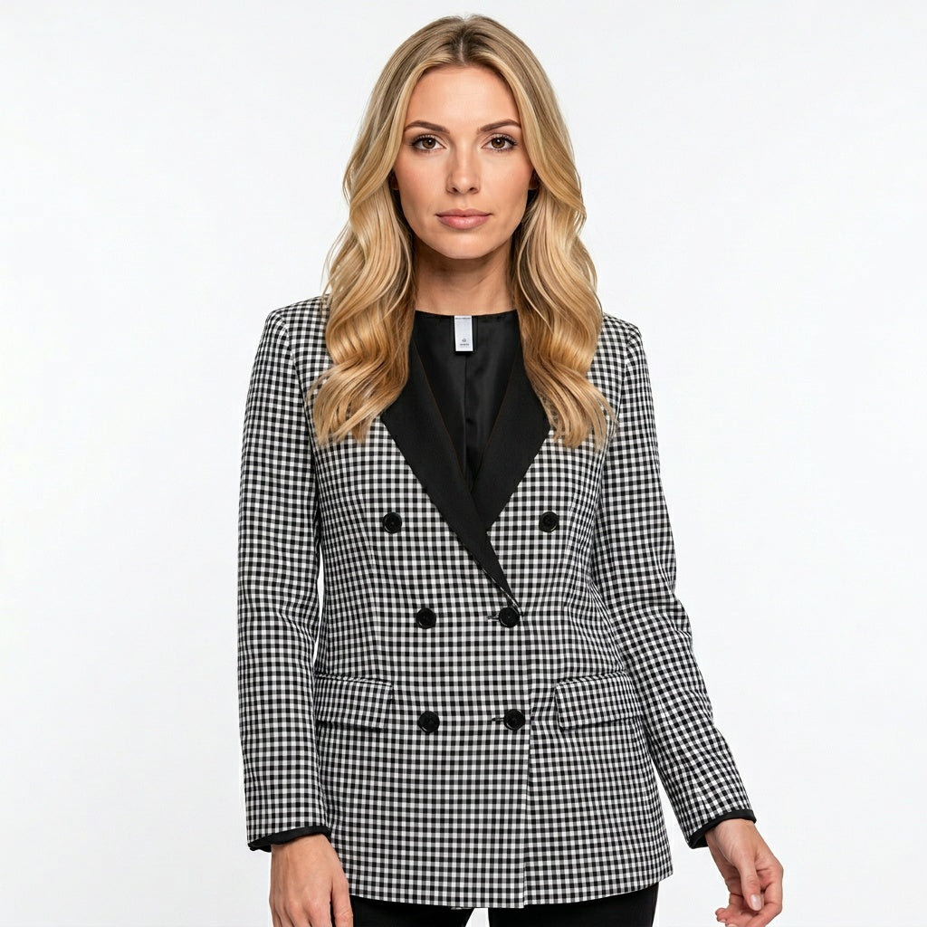 Geruite Blazer met Dubbele Knopen en Getailleerde Pasvorm
