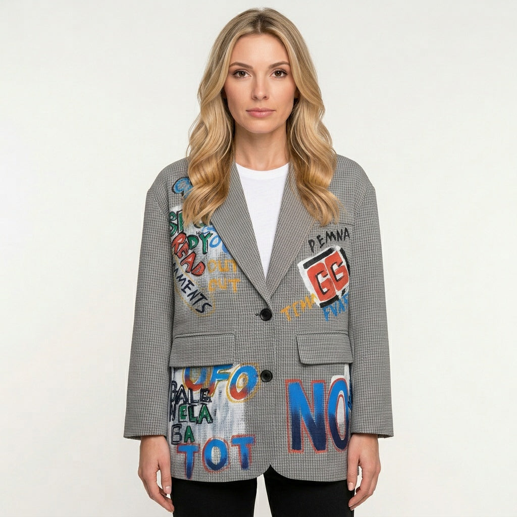 Oversized Blazer met Grafische Print en Tekst