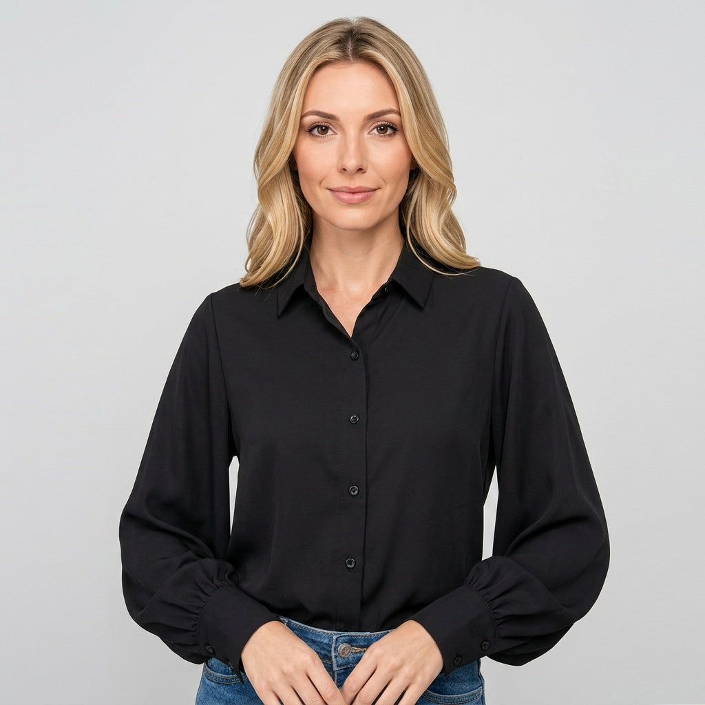 Elegante Blouse met Pofmouwen en Knopen