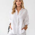 Linnen Blouse met Opgerolde Mouwen en Knopen
