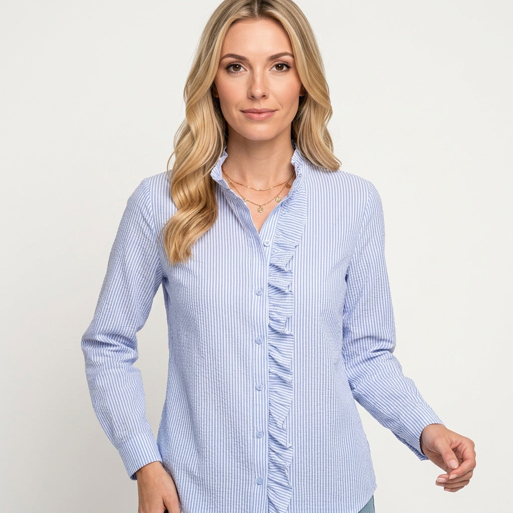 Klassieke Blouse met Opstaande Kraag en Knopen