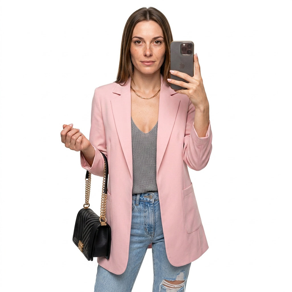 Lange Blazer met Open Voorkant en Slim Fit