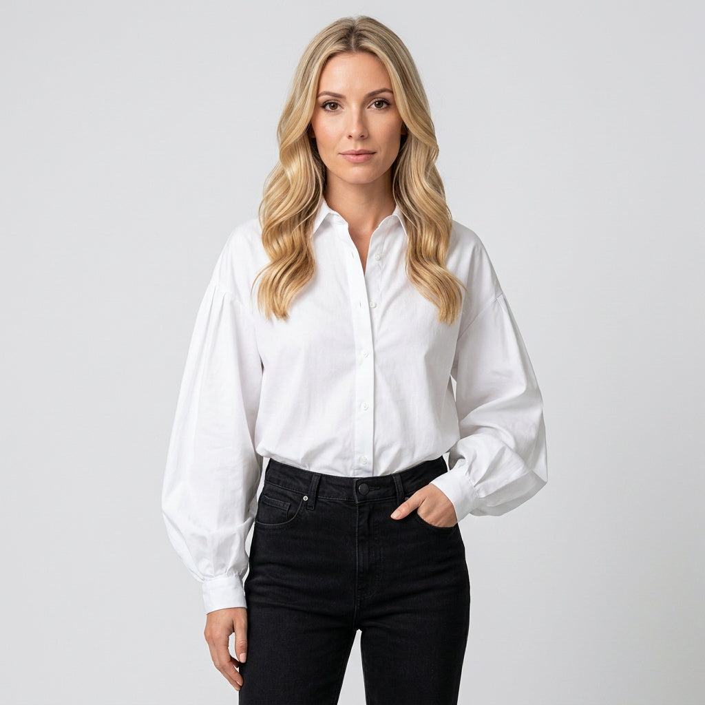 Oversized Blouse met V Hals en Moderne Pasvorm