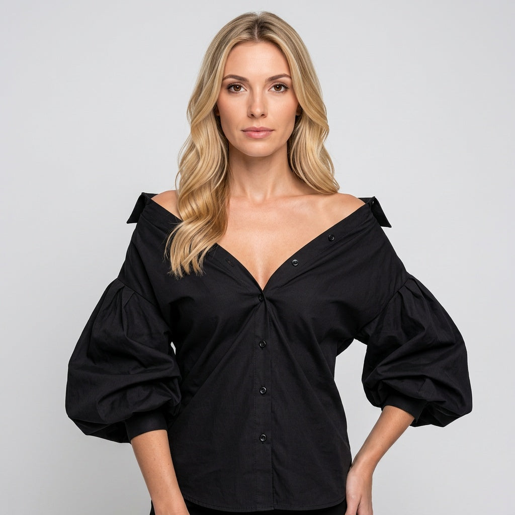 Oversized Blouse met V Hals en Moderne Pasvorm