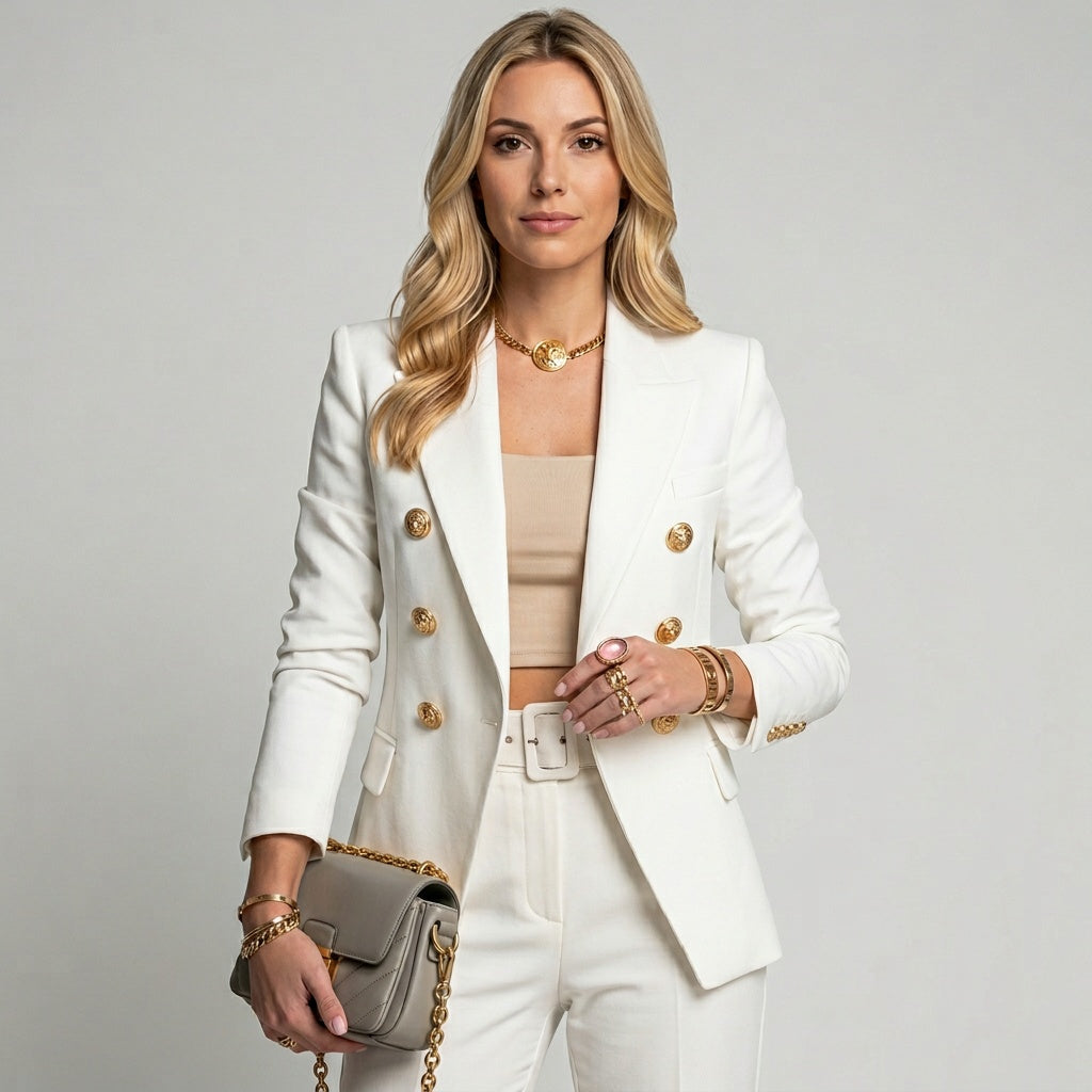 Luxe Getailleerde Blazer met Gouden Knopen