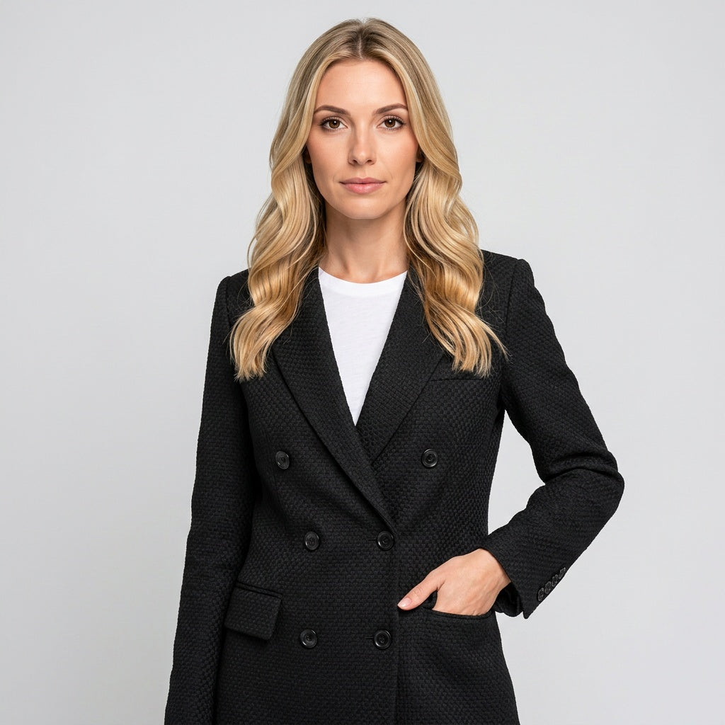 Dubbelrijige Blazer met Structuur voor Stijlvolle Look