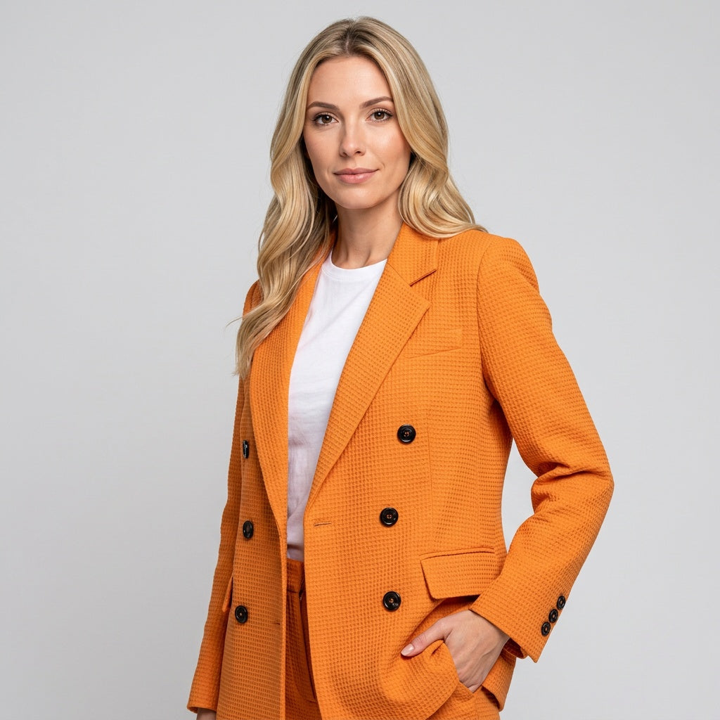 Dubbelrijige Blazer met Structuur voor Stijlvolle Look