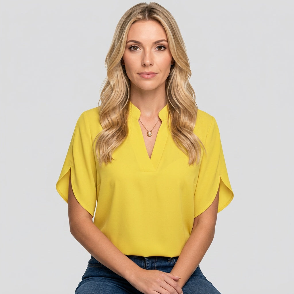 Elegante V Hals Blouse met Korte Mouwen