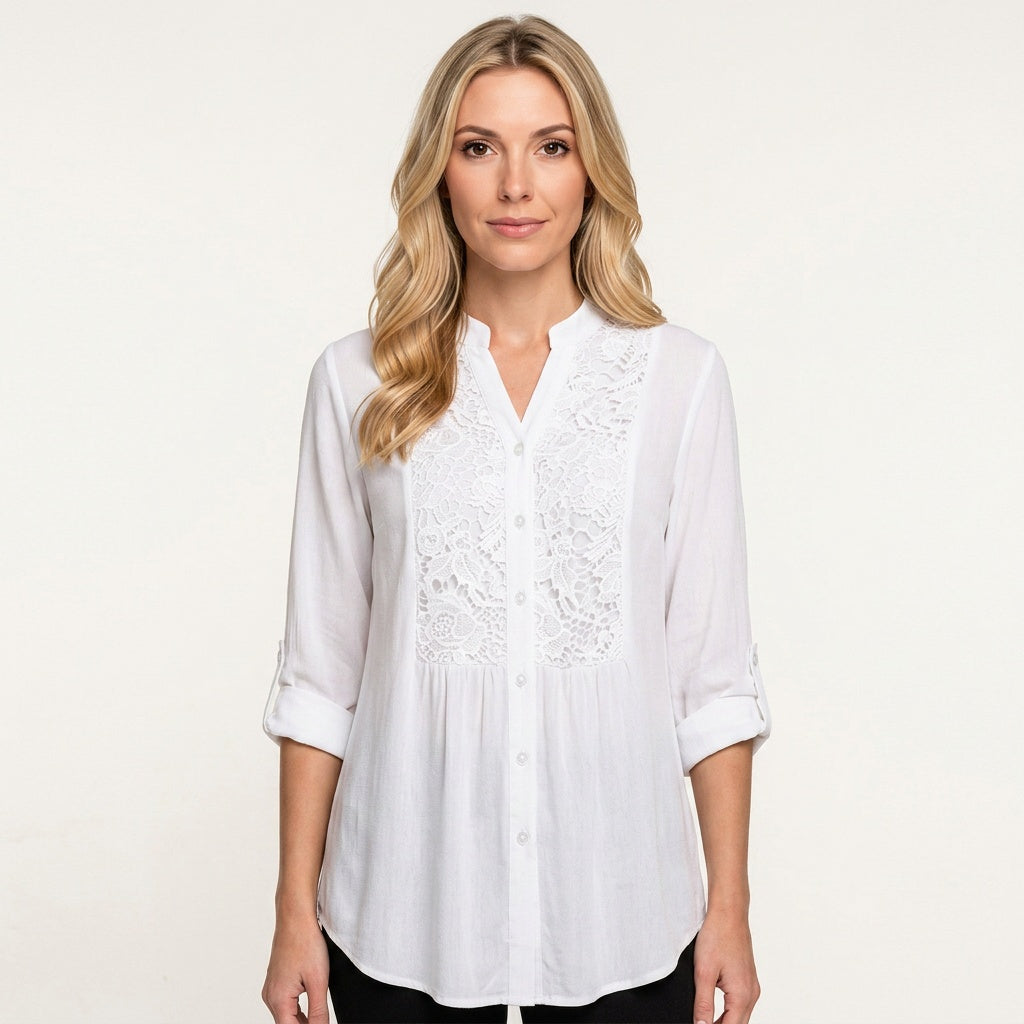 Elegante Tuniek Blouse met Kantdetails en Knopen