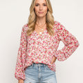 Romantische Bloemen Blouse met V Hals en Luchtige Pasvorm