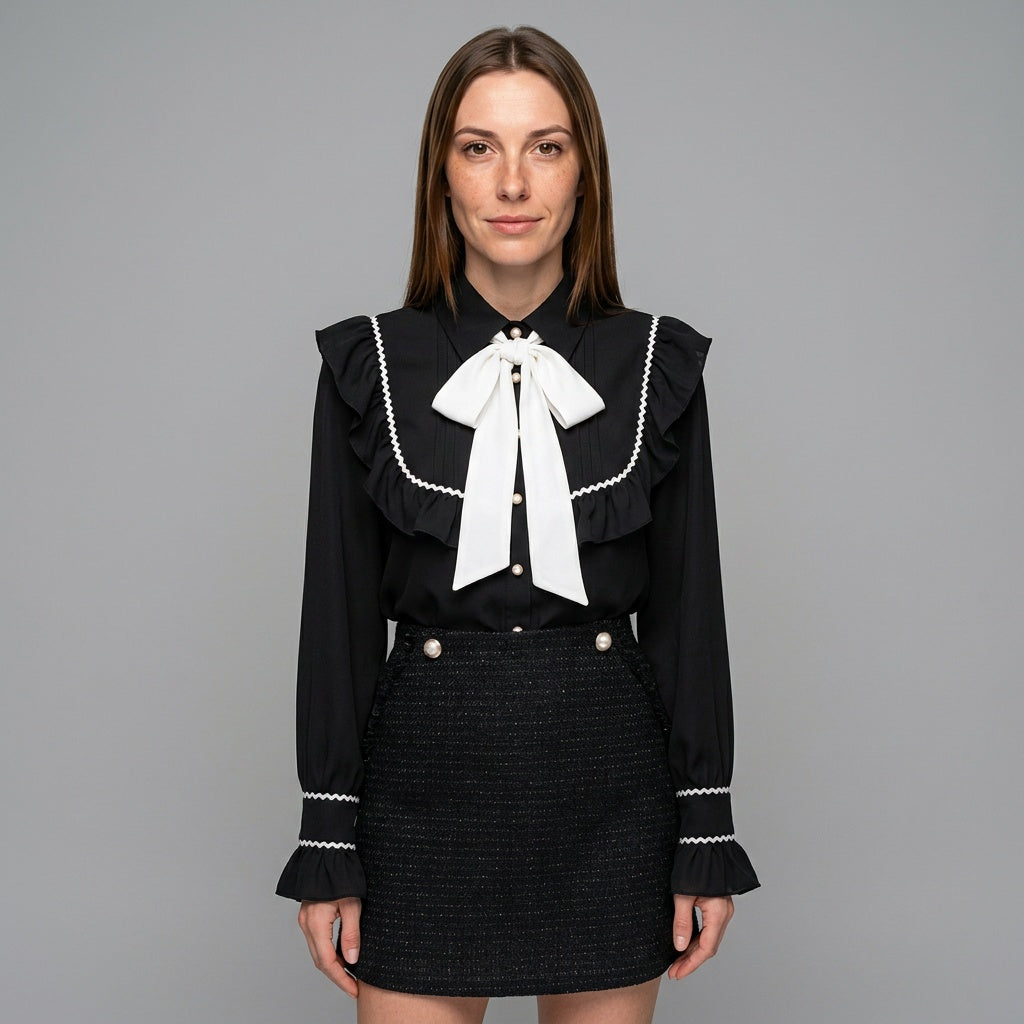 Elegante Tweed Jurk met Strik en Klassieke Stijl