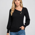 Casual Rib Top met Knopen en V-hals