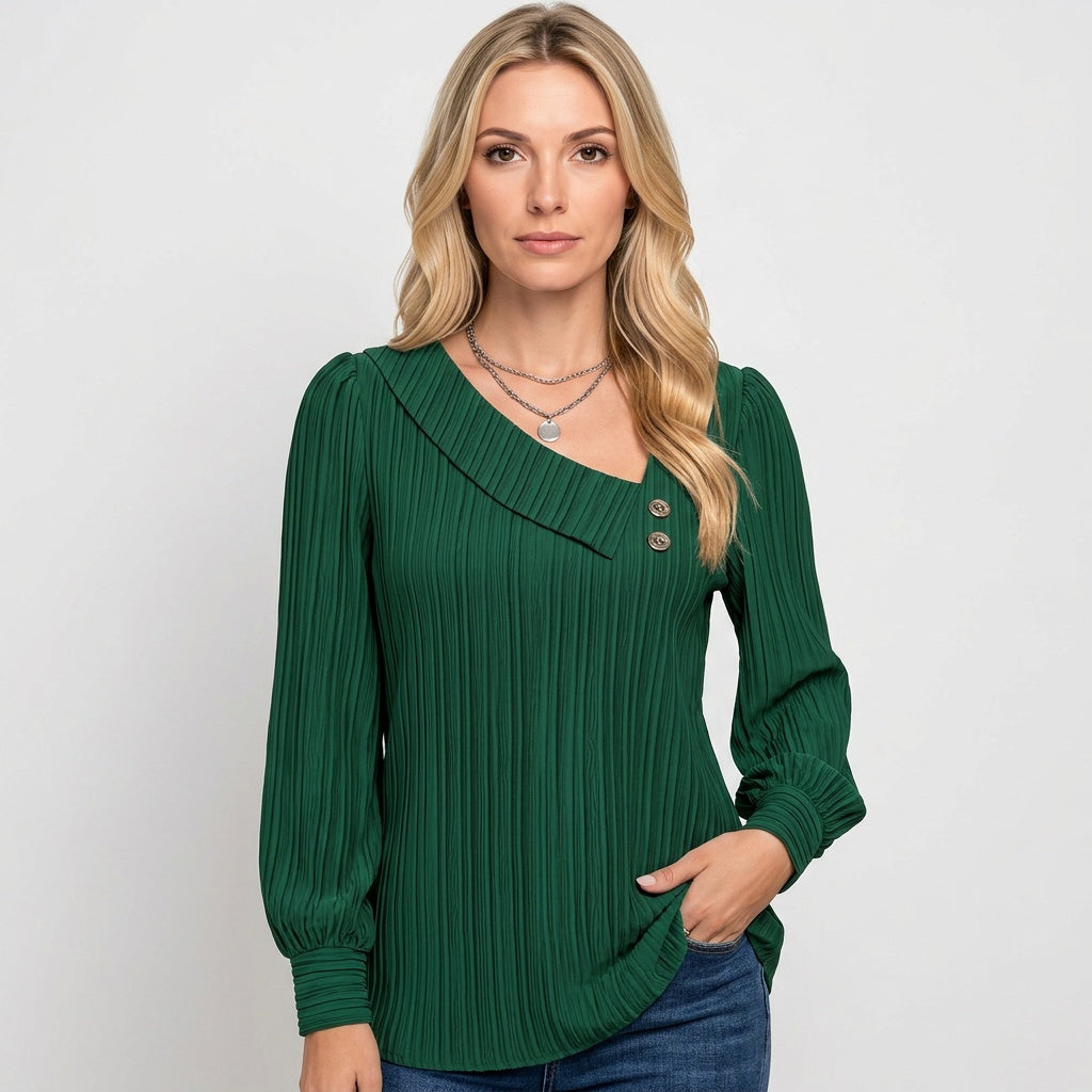 Casual Rib Top met Knopen en V-hals