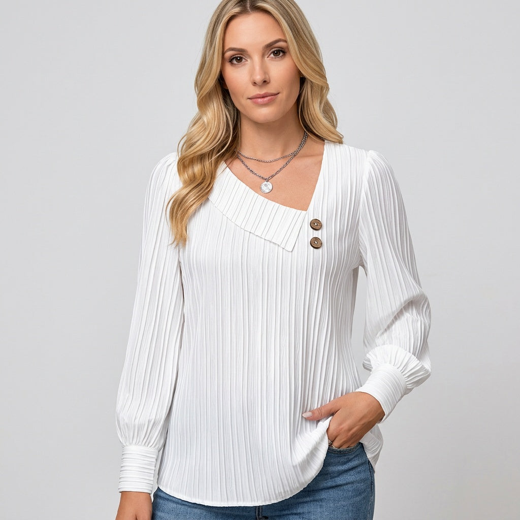 Casual Rib Top met Knopen en V-hals
