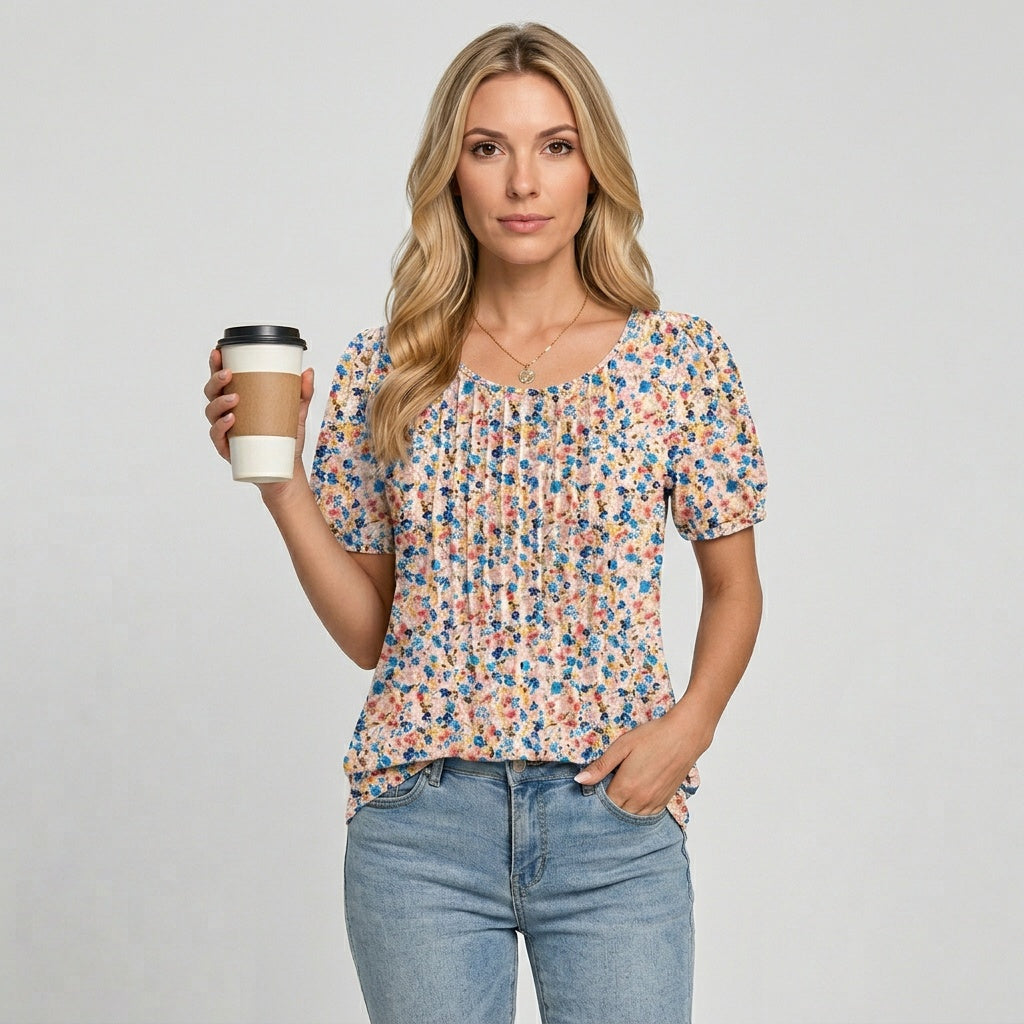 Casual T-shirt met Ronde Hals en Losse Pasvorm