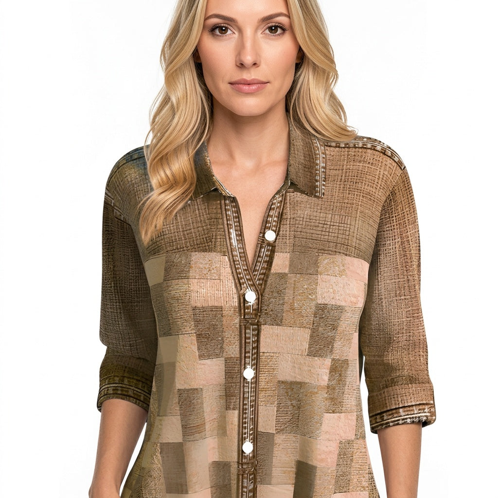 Patchwork Denim Blouse met Lange Mouwen en Casual Look