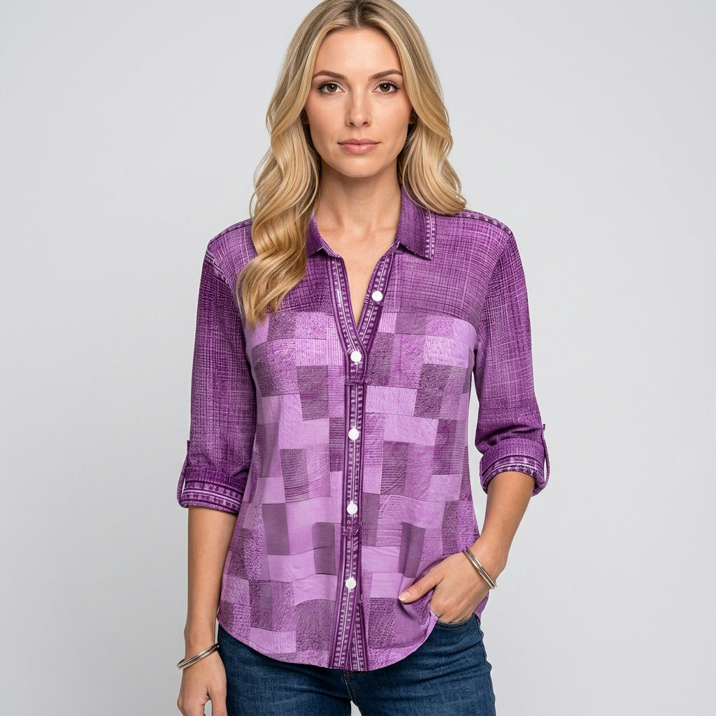 Patchwork Denim Blouse met Lange Mouwen en Casual Look