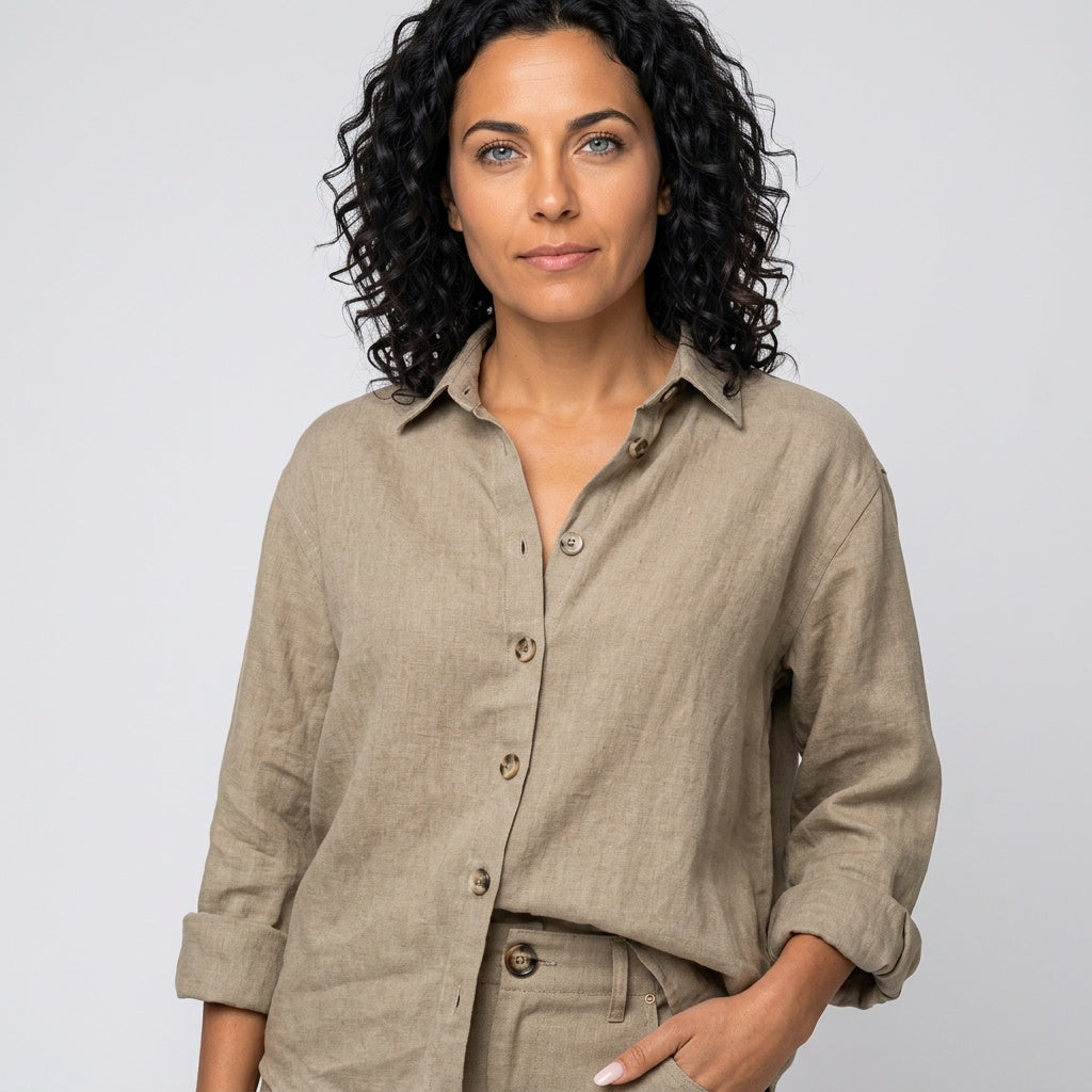 Linnen Blouse met Knopen en Relaxte Pasvorm