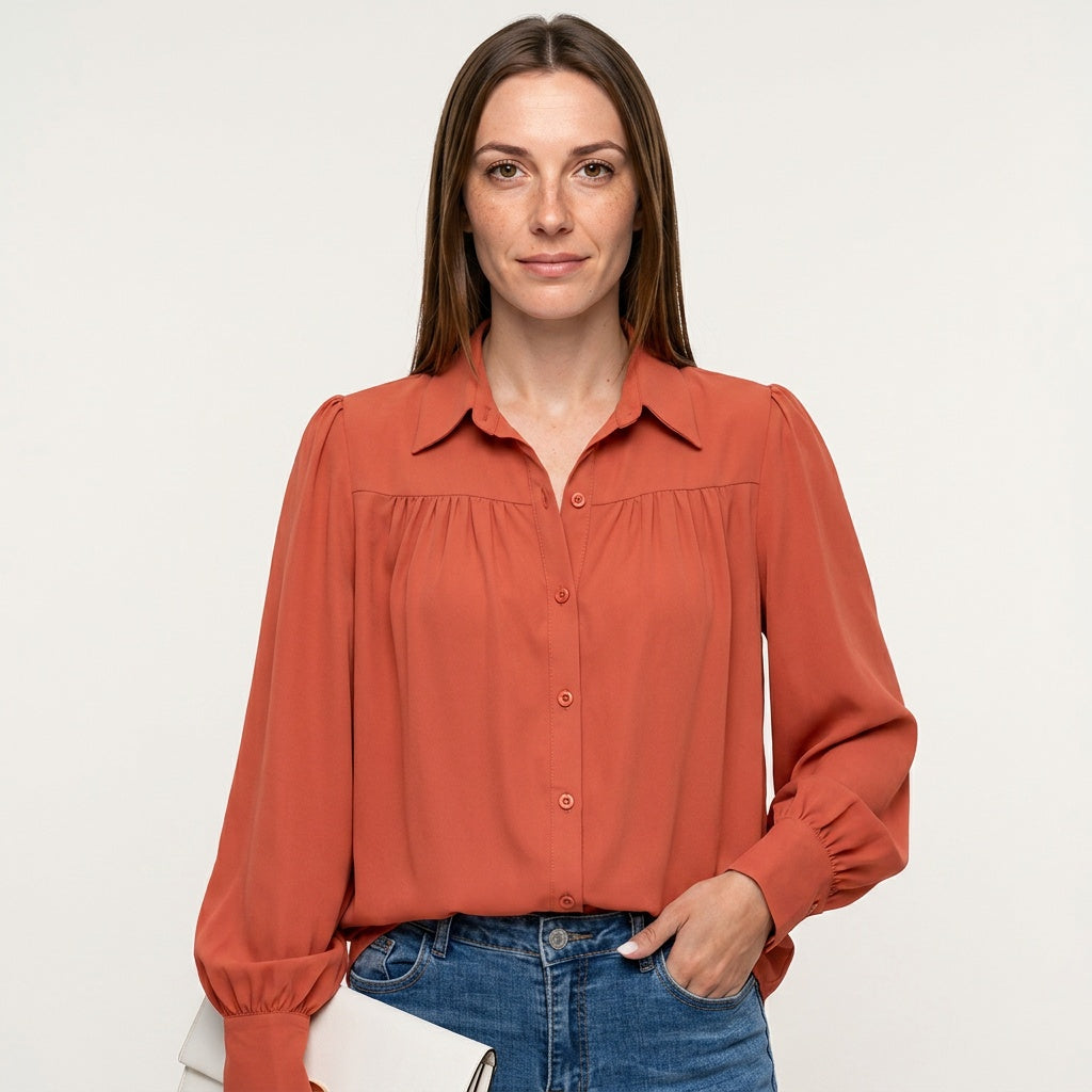 Losvallende Blouse met Knopen en Lange Mouwen