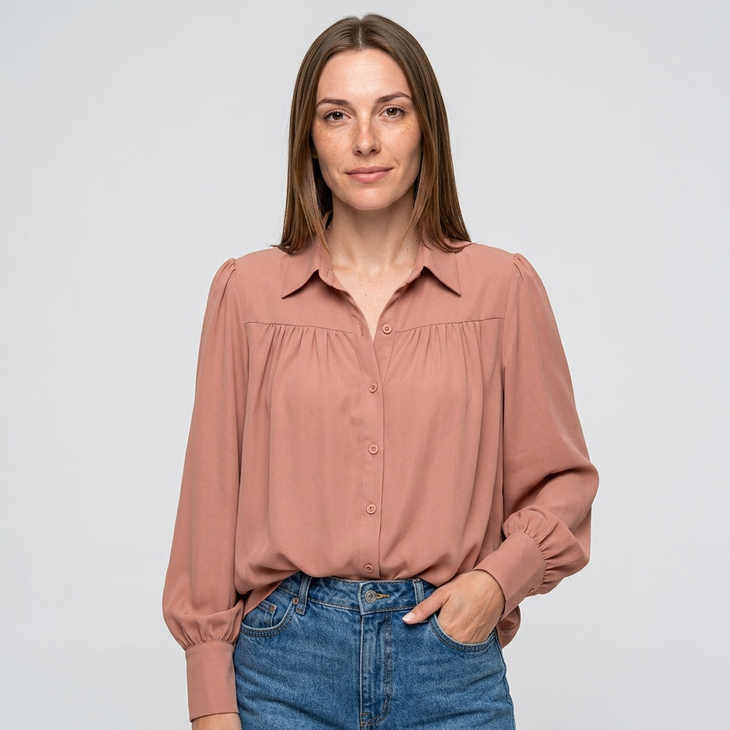 Losvallende Blouse met Knopen en Lange Mouwen
